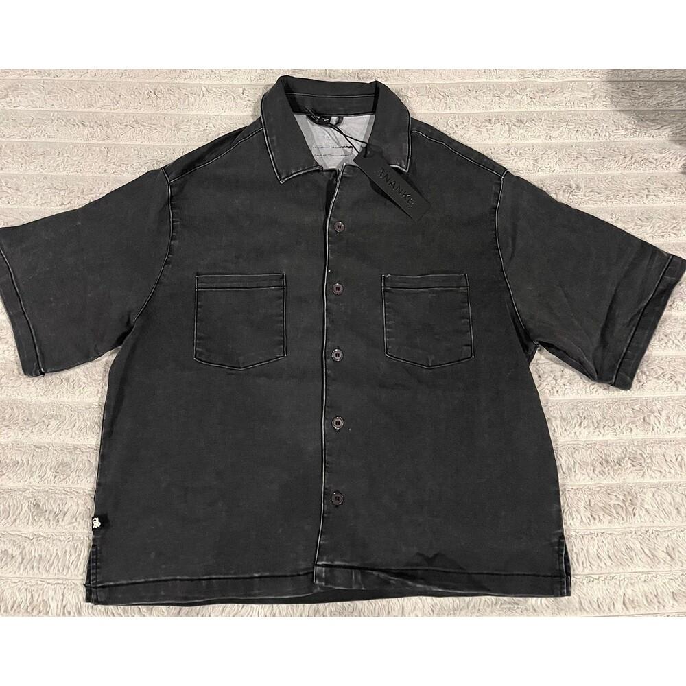 ANANKE Oversized Washed Black Short Sleeve Button Up Shirt Size M NWT